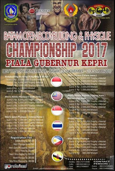 Event Bodycontes dan Binaraga 2017 30 November - 2 Desember Piala Gubernur Kepri