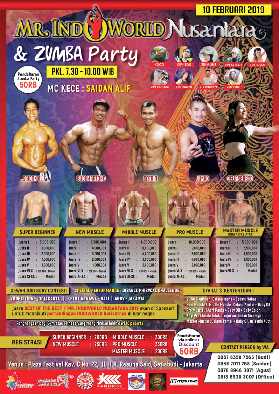 MR. INDOWORLD NUSANTARA & ZUMBA PARTY EVENT BODYCONTES & BINARAGA 2019